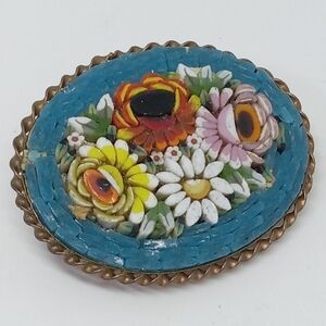 * vintage micro mosaic flowers pin brooch